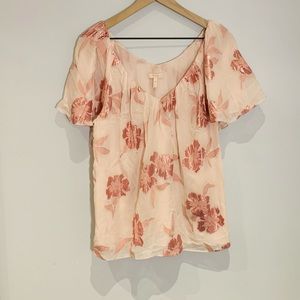 Rebecca Taylor Metallic Fleur Silk Blend Top Pink L